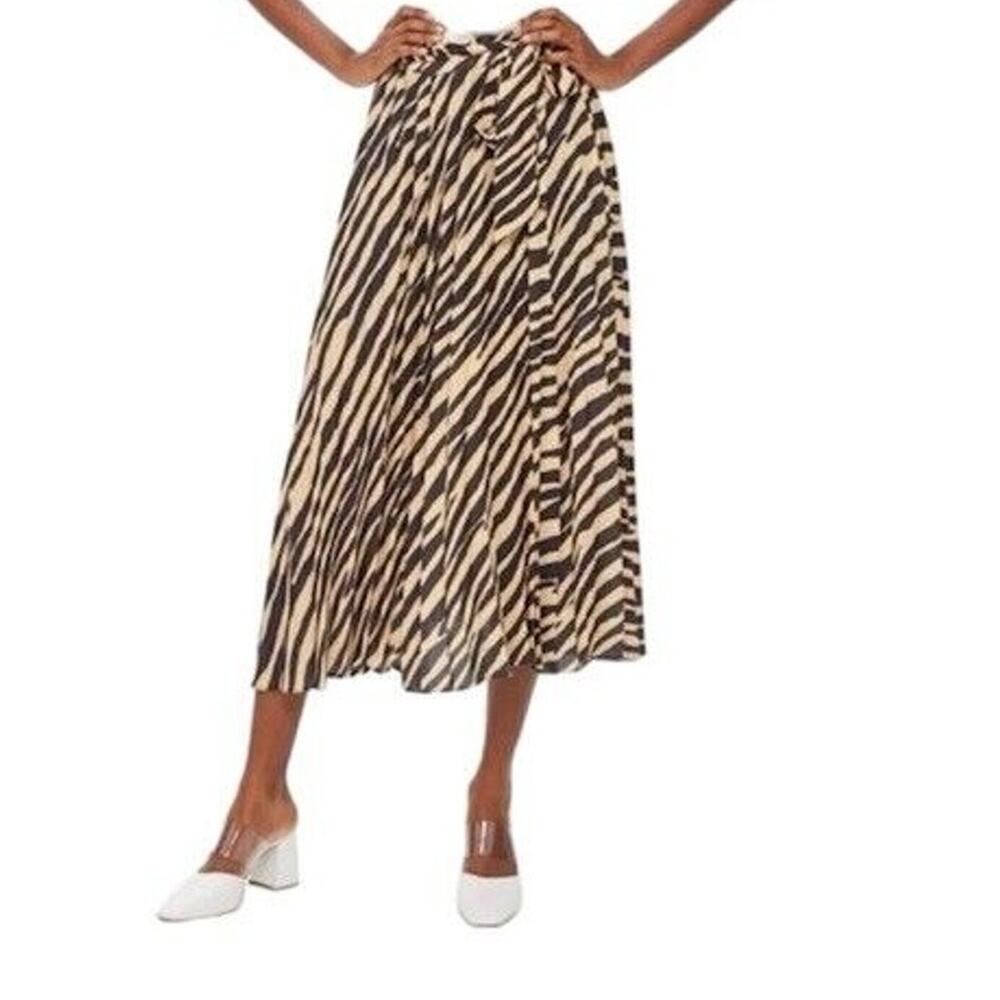 Topshop Zebra Print Midi Skirt Tie Front Slit Size 4